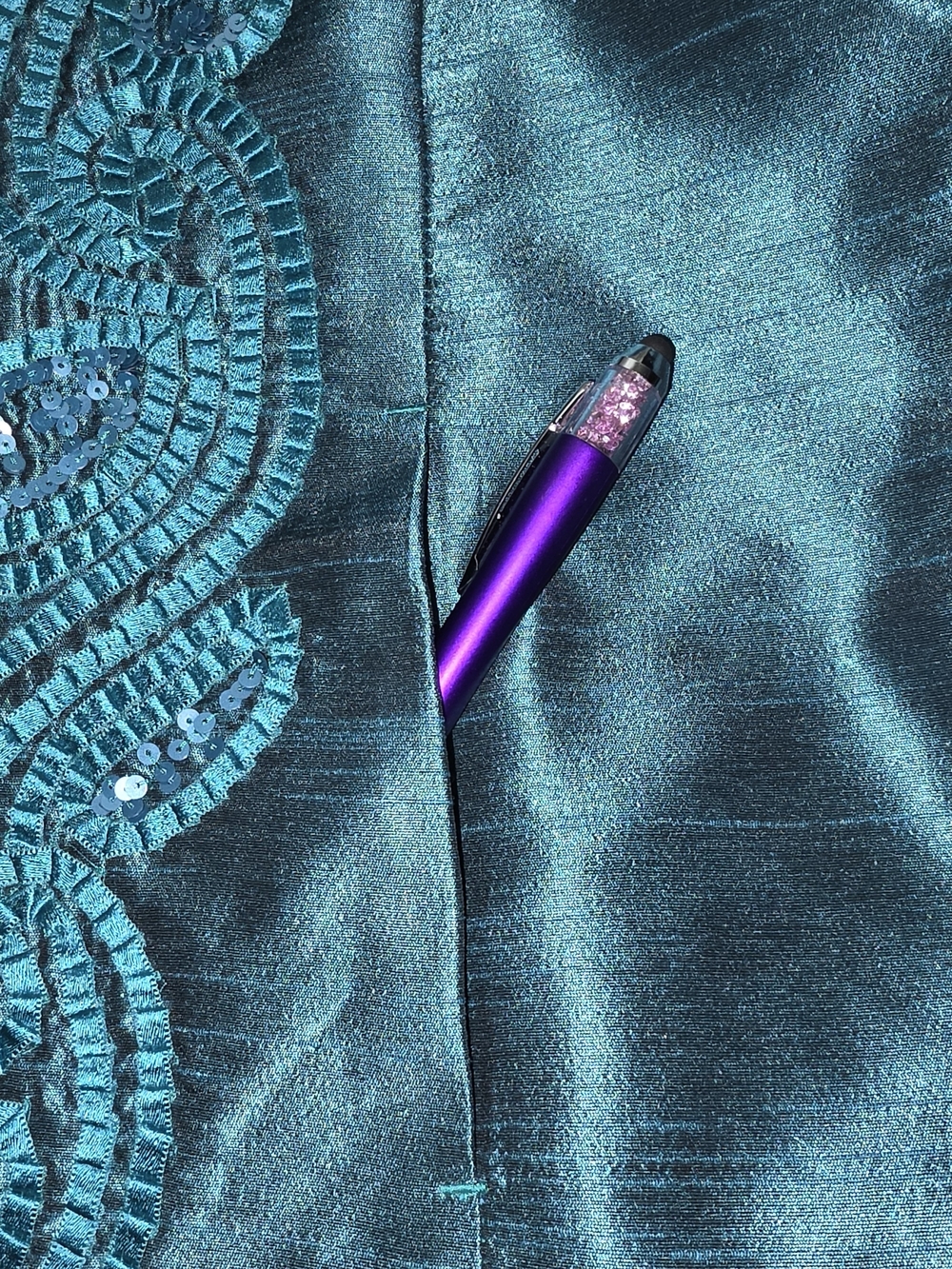 Chico's Teal Embellished Satin-Blend Jacket - Picture 7 of 12